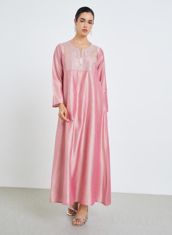 Amirah Women Pink Embellished A-Line Jalabiya - Image 2